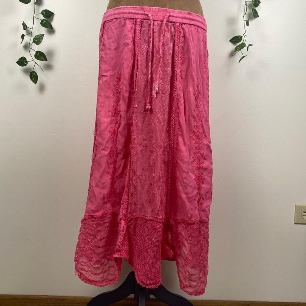 Rave y2k fairy pink crochet embroidered patchwork midi skirt vintage 2000s 90s